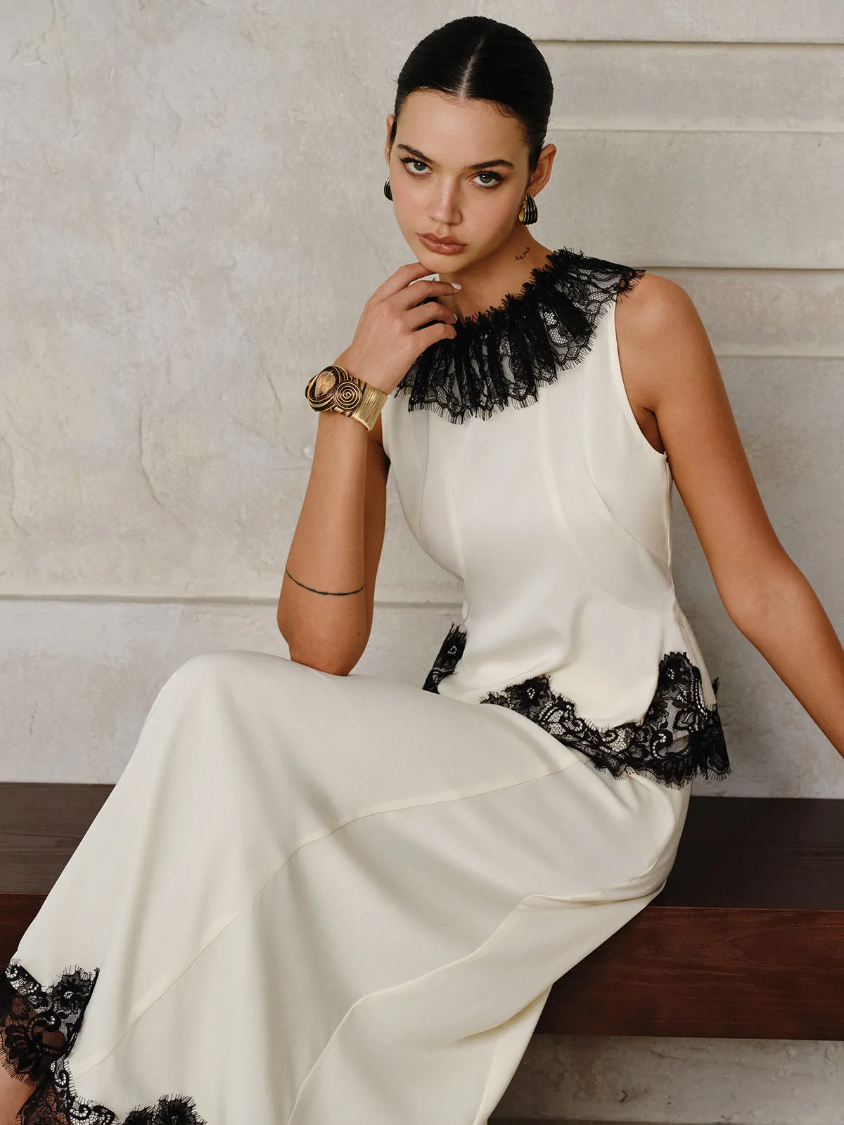 Lace Trim Top and Maxi Skirt Set sold by COMMENSE product image thumbnail 5