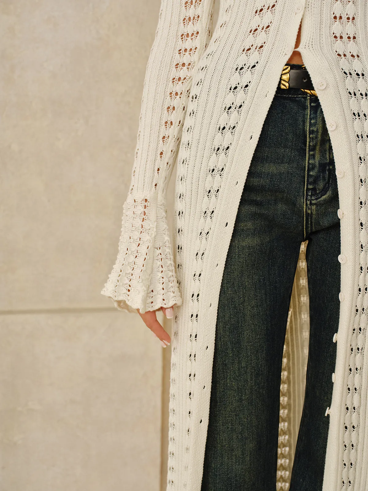 Longline Button Open-Knit Outerwear sold by COMMENSE product image thumbnail 5