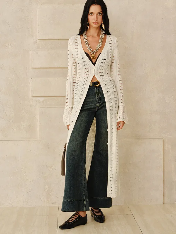 Longline Button Open-Knit Outerwear sold by COMMENSE