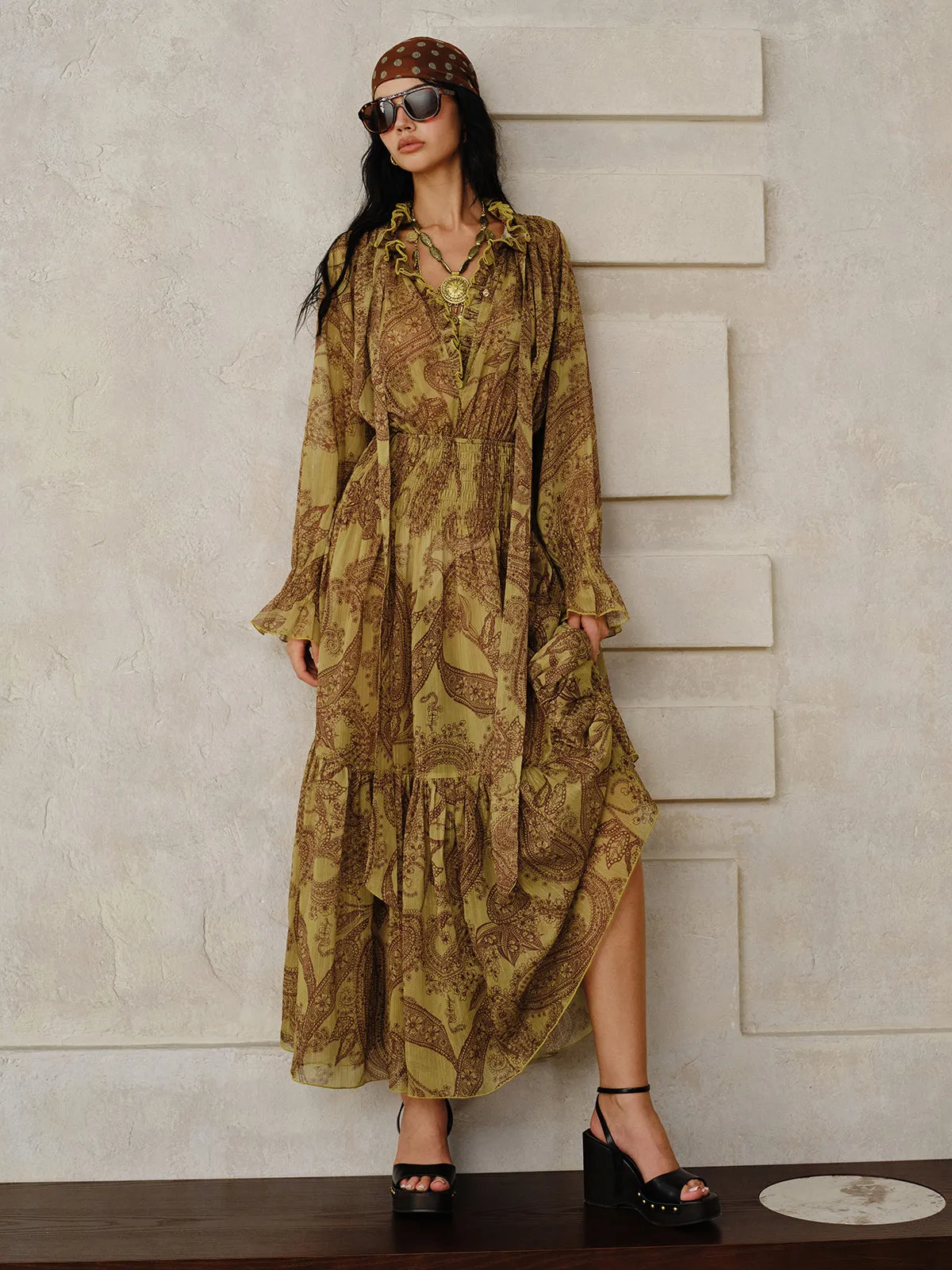 Boho Print Chiffon Maxi Dress Set with Liner sold by COMMENSE product image thumbnail 2