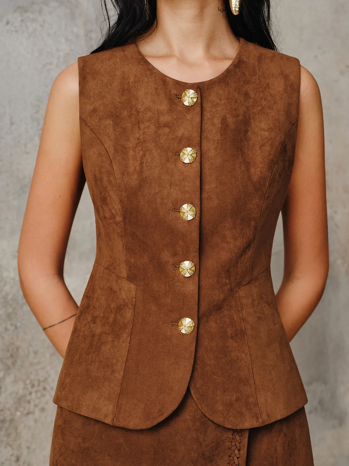 Suede Effect Metal Button Vest sold by COMMENSE product image thumbnail 2
