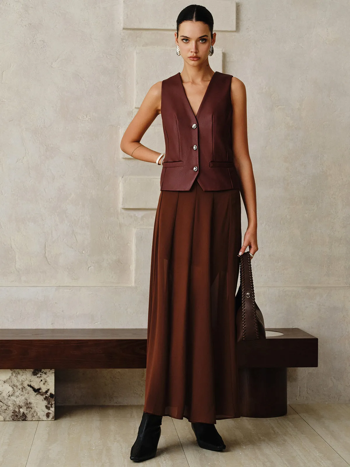 Faux Leather Metal Button Vest sold by COMMENSE product image thumbnail 4