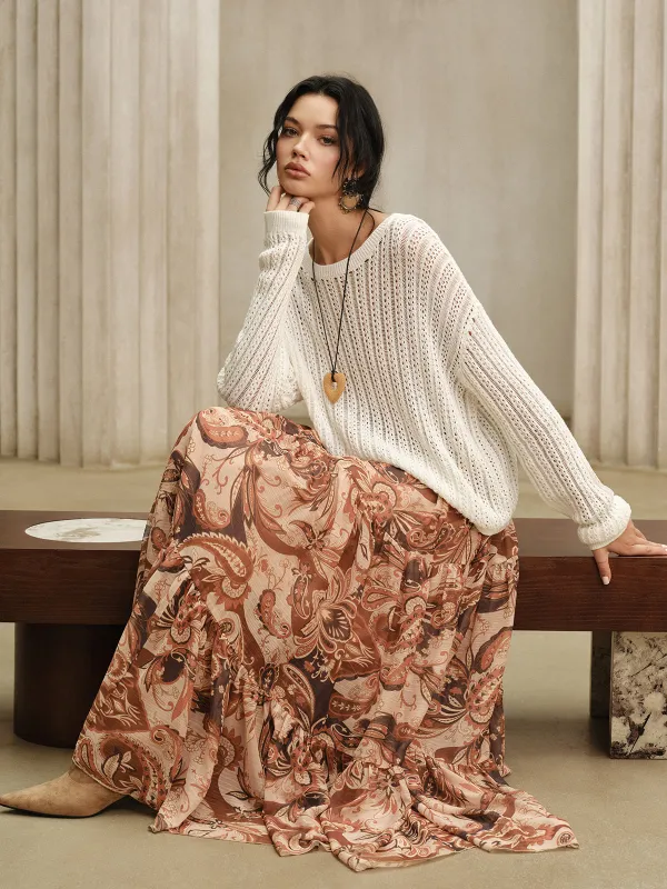 Boho Print Chiffon Maxi Skirt sold by COMMENSE