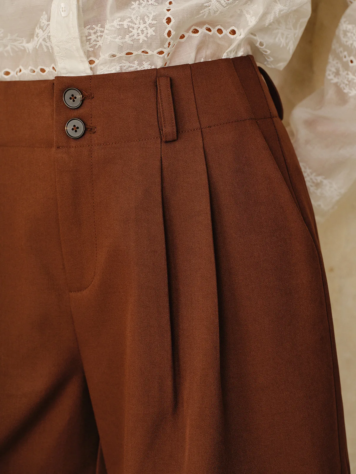 Double Button High-Waist Pleated Shorts sold by COMMENSE product image thumbnail 3