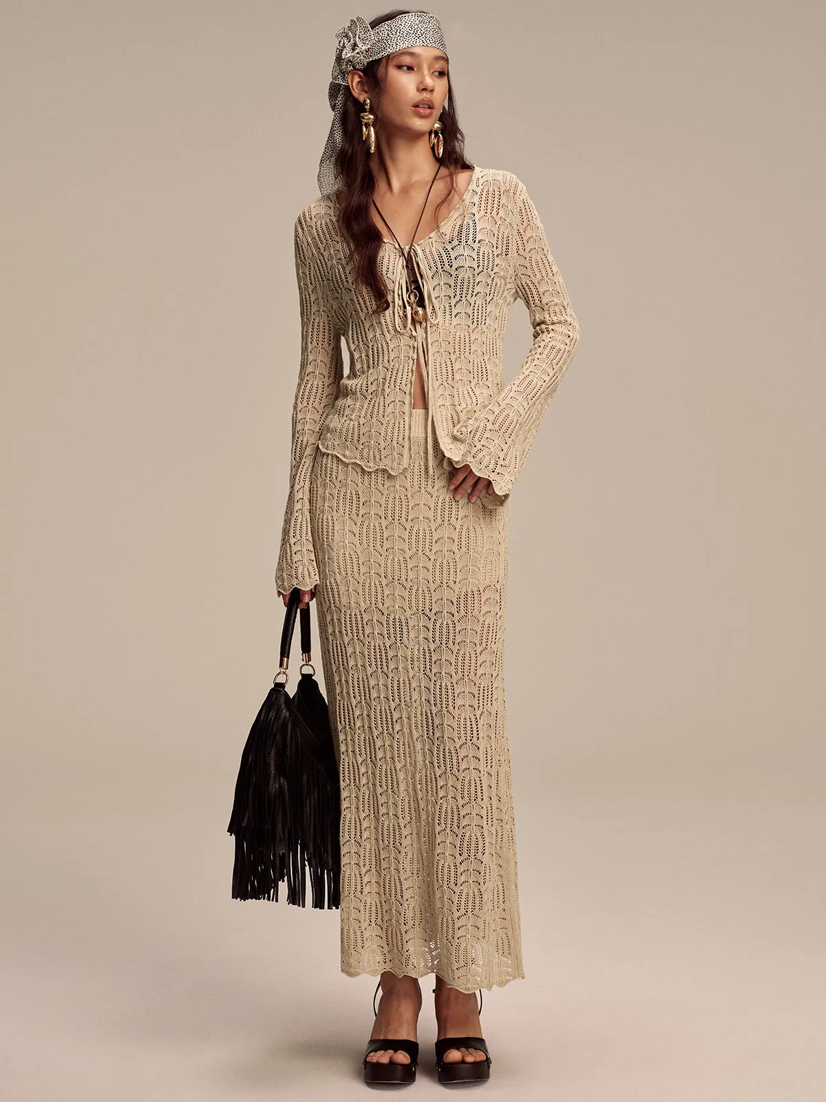 Tencel Flared Sleeve Knit Skirt Set sold by COMMENSE product image thumbnail 2