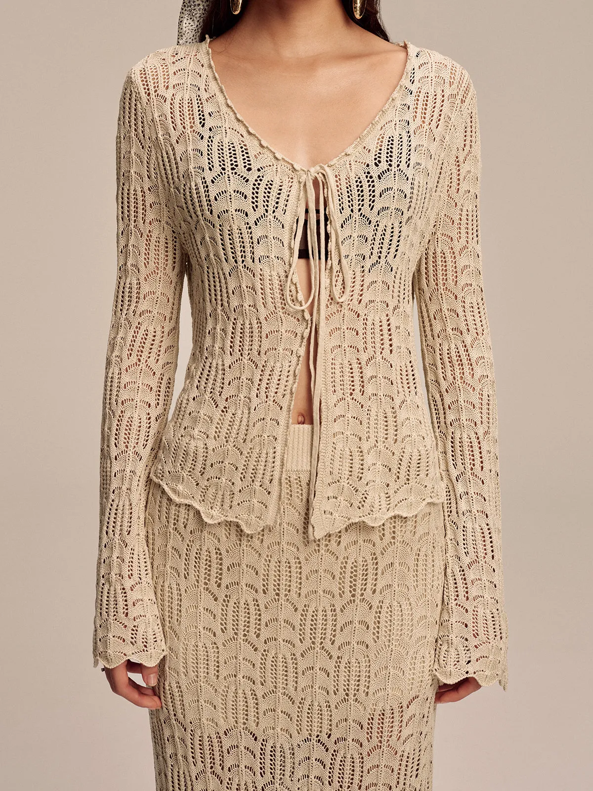 Tencel Flared Sleeve Knit Skirt Set sold by COMMENSE product image thumbnail 3