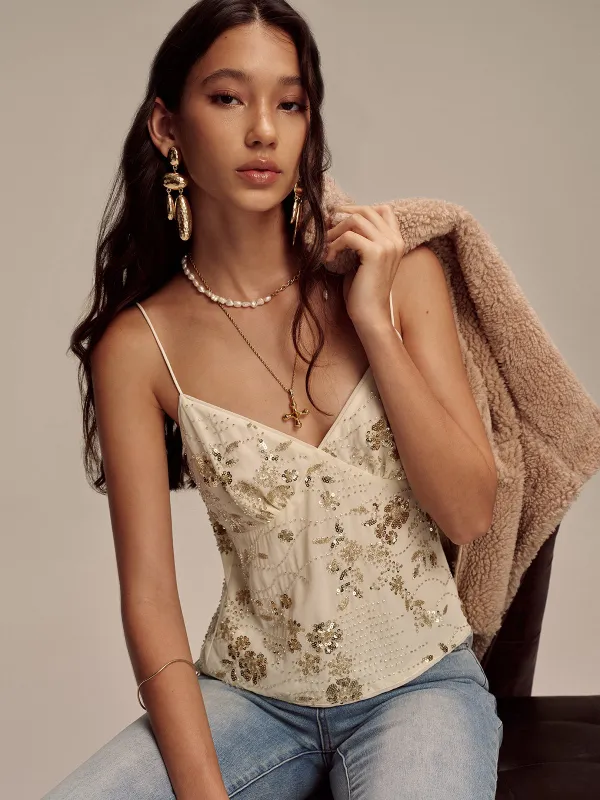 Sequin Floral Cami Top sold by COMMENSE