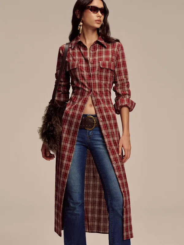 Plaid Button Front Shirt Dress sold by COMMENSE