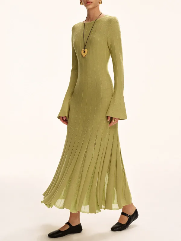 Mesh Pleated Hem Knit Maxi Dress sold by COMMENSE
