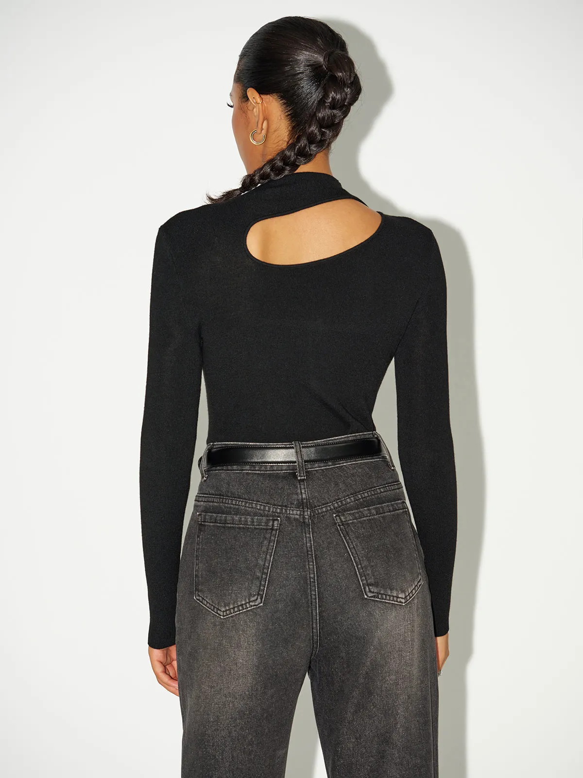 Cut-Out Long-Sleeve Knit Top sold by COMMENSE product image thumbnail 3