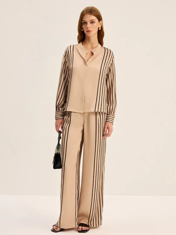 Striped Shirt and Wide-Leg Pants Set sold by COMMENSE