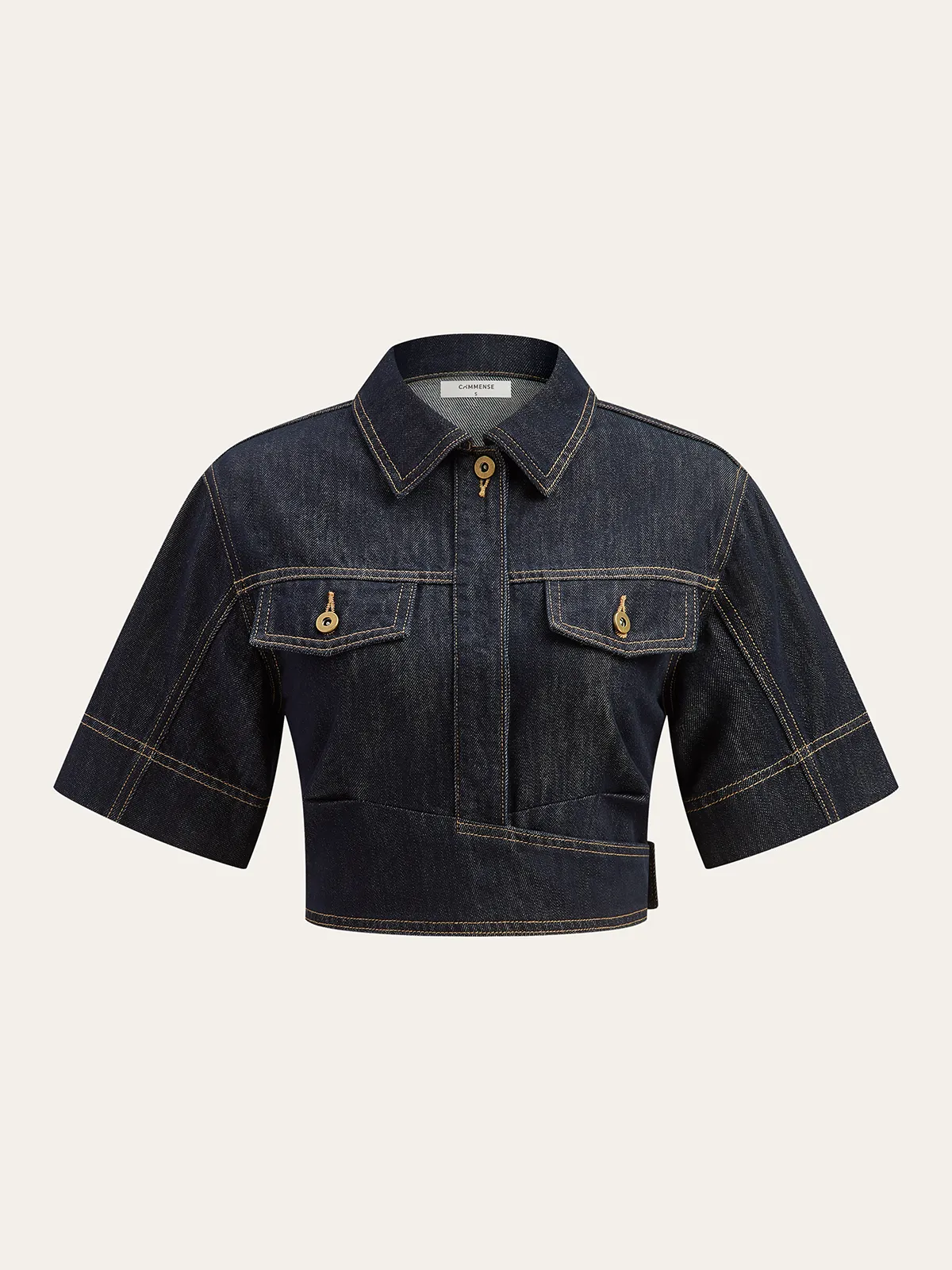 Short Sleeve Cropped Denim Top sold by COMMENSE