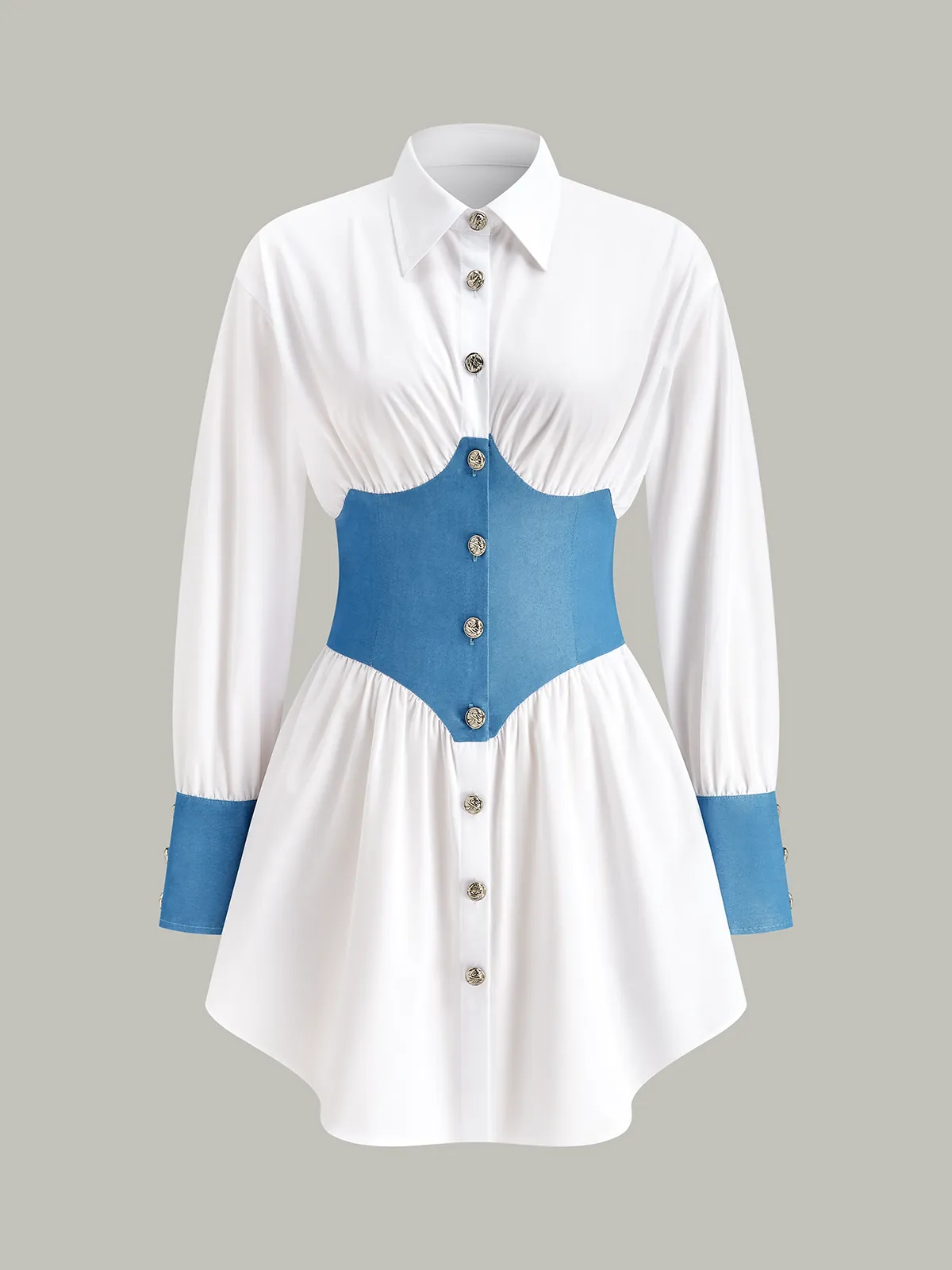 Contrast Panel Button Shirt Dress sold by COMMENSE