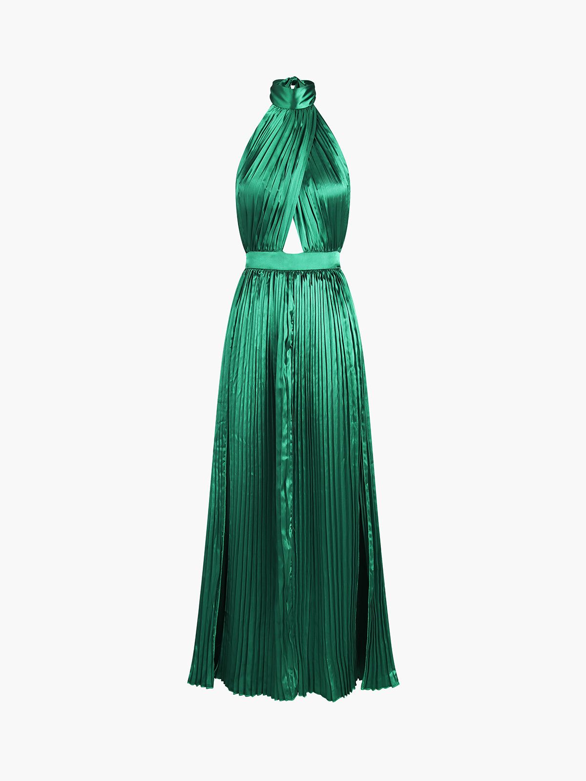 Halter Tied Open Back Satin Pleat Long Dress sold by COMMENSE