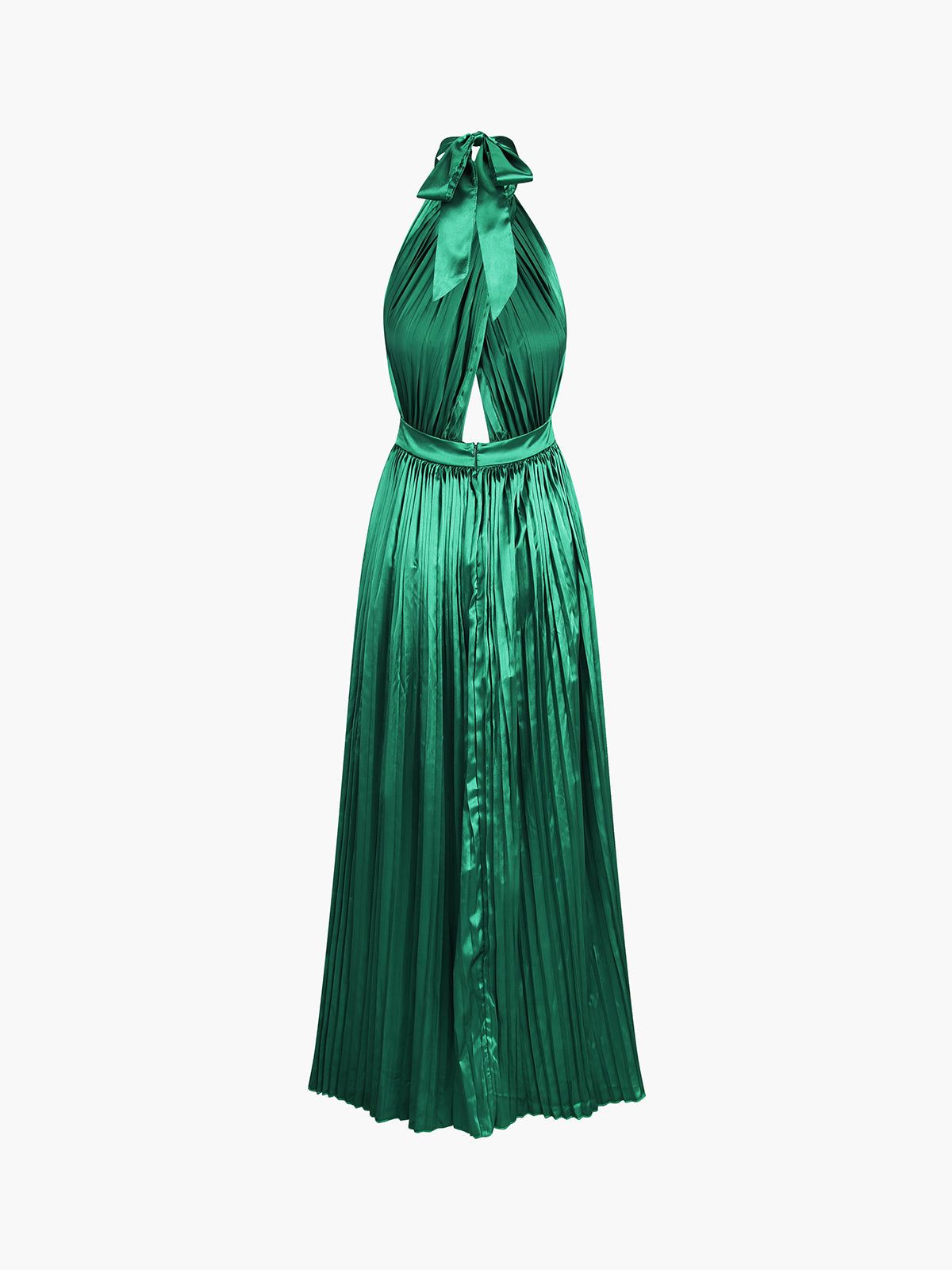 Halter Tied Open Back Satin Pleat Long Dress sold by COMMENSE product image thumbnail 2