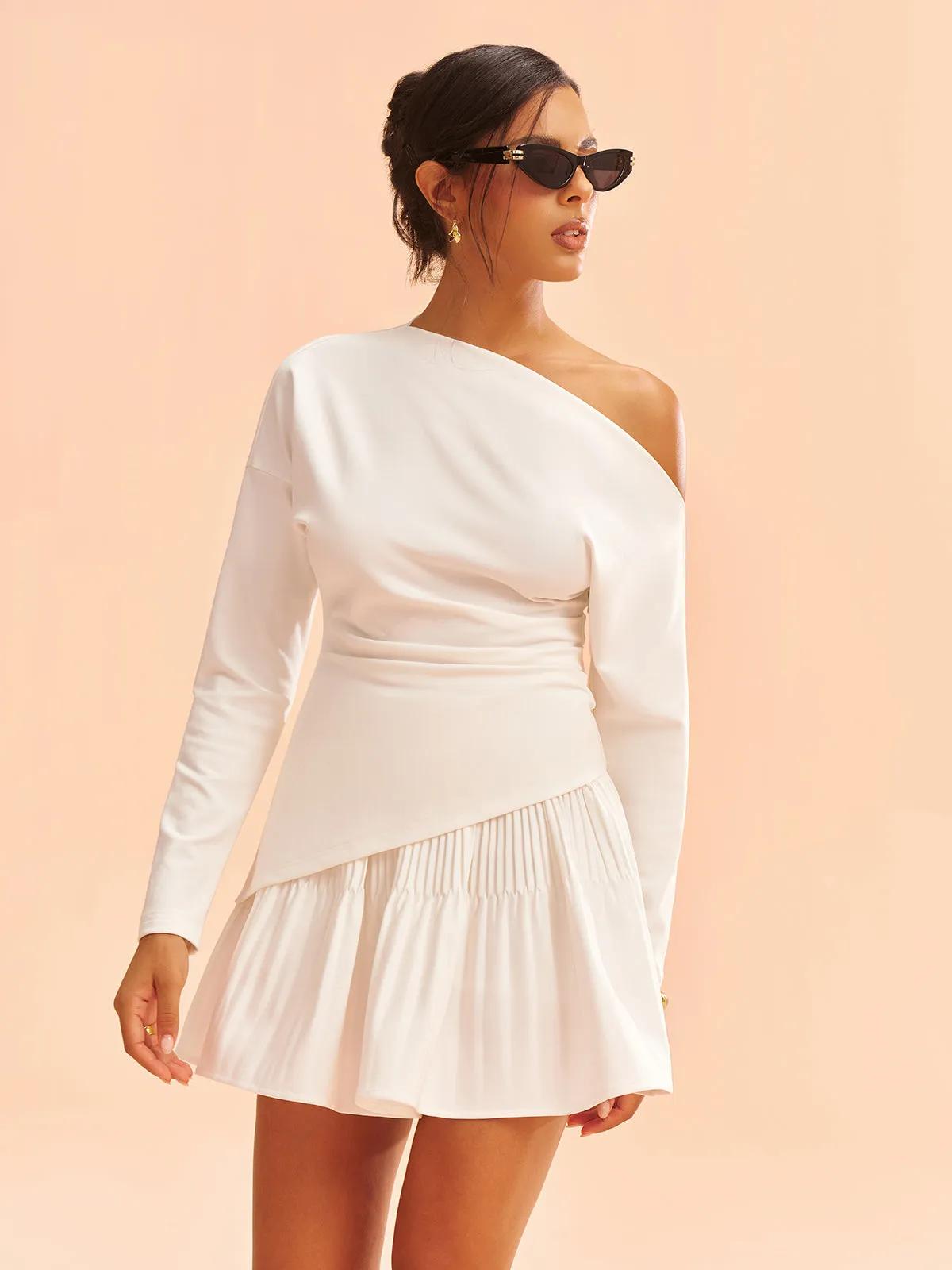 Asymmetric One-Shoulder Top and Ruffled Skirt Set sold by COMMENSE