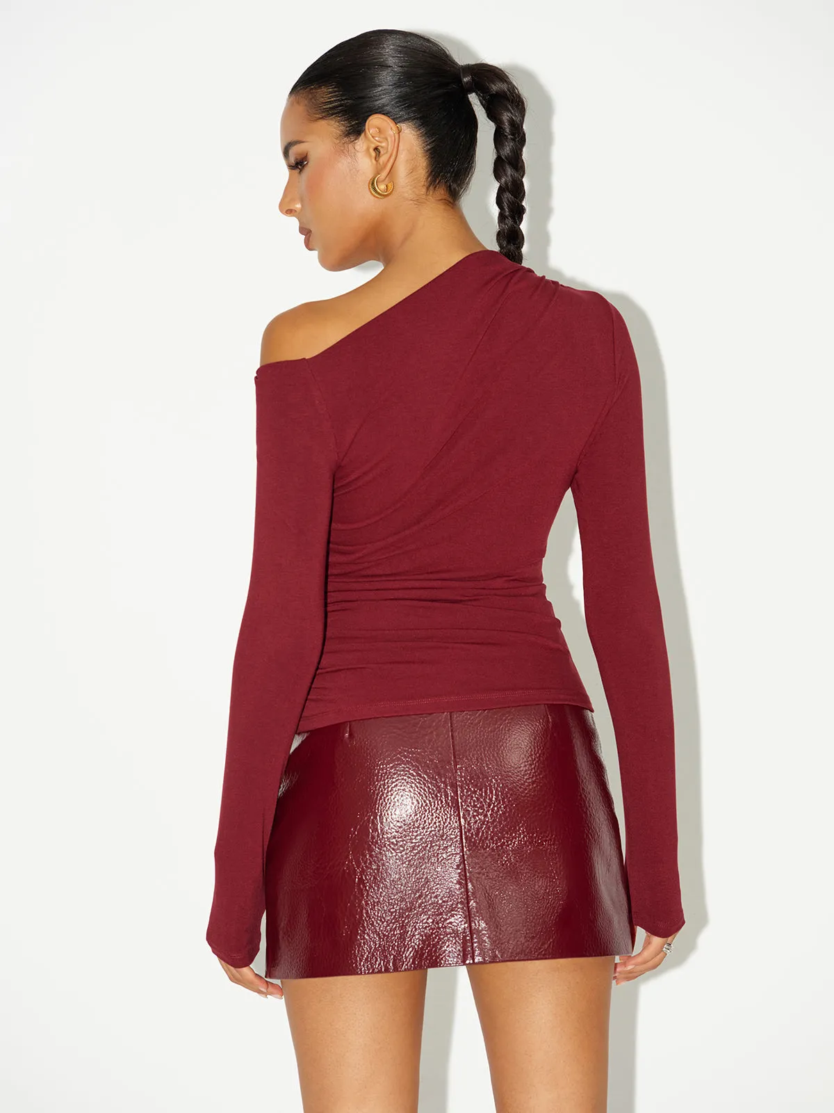 Ruched Asymmetric Off-Shoulder T-Shirt sold by COMMENSE product image thumbnail 4