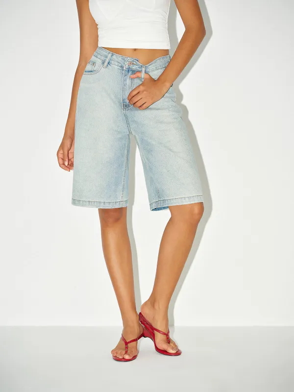 Mid-Waist Denim Bermuda Shorts sold by COMMENSE
