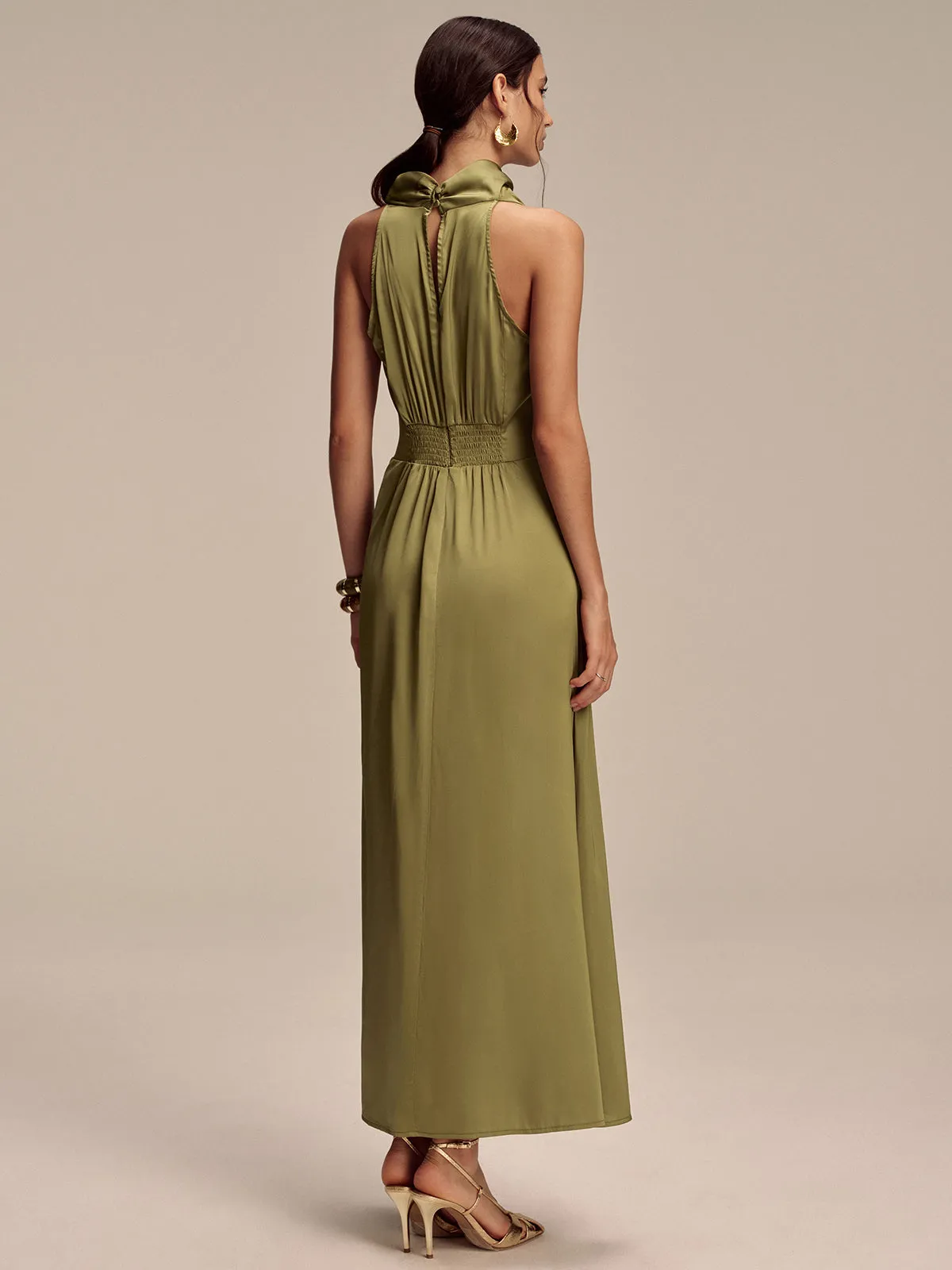 Satin Mock Neck Sleeveless Maxi Dress sold by COMMENSE product image thumbnail 5