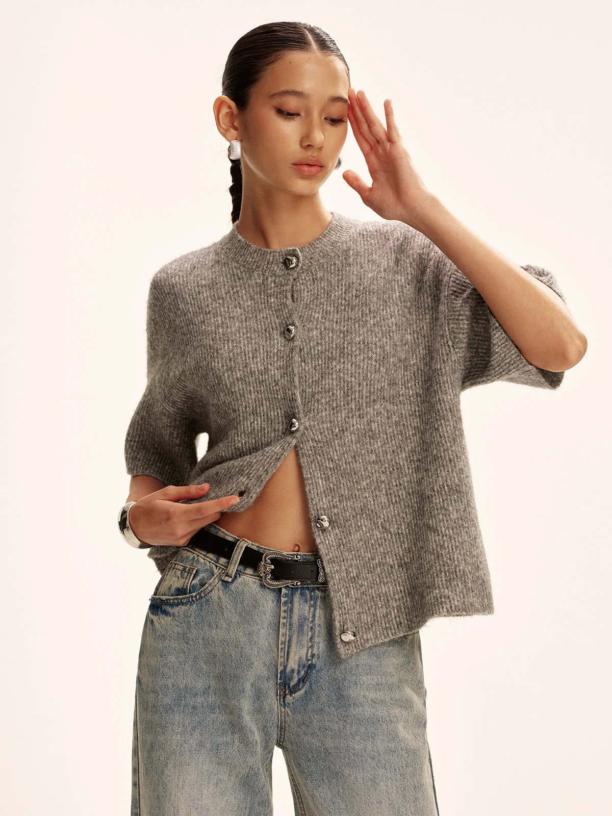 Wool-Blend Short-Sleeved Cardigan sold by COMMENSE product image thumbnail 5