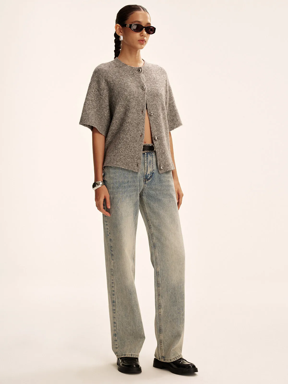 Wool-Blend Short-Sleeved Cardigan sold by COMMENSE product image thumbnail 3