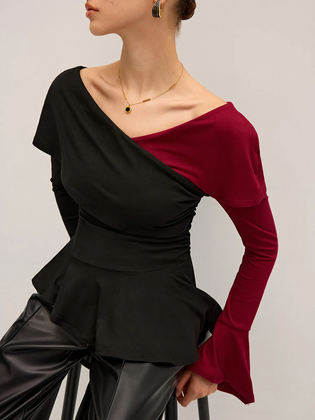 Two-Tone Asymmetric Peplum T-Shirt sold by COMMENSE product image thumbnail 3