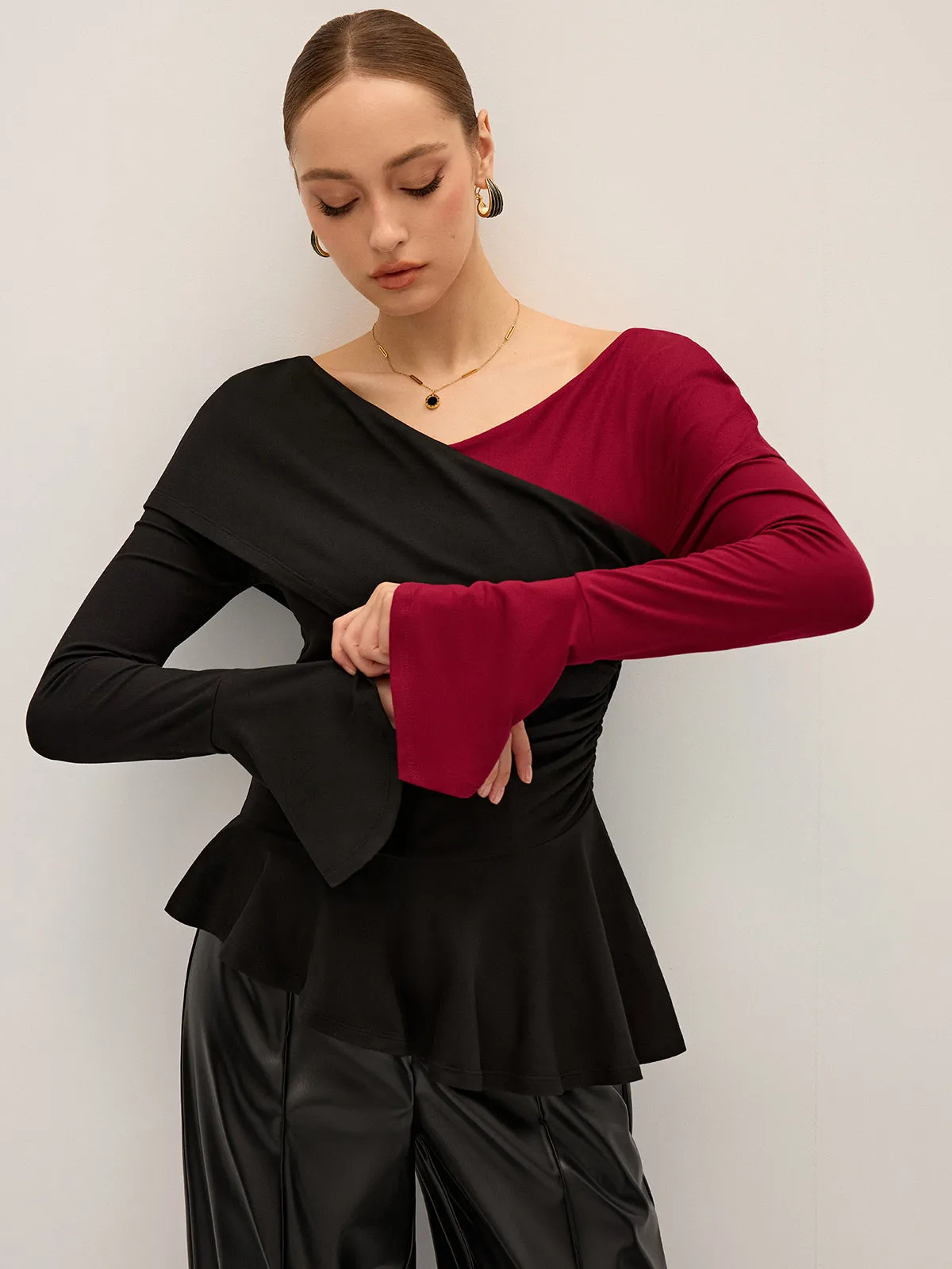 Two-Tone Asymmetric Peplum T-Shirt sold by COMMENSE product image thumbnail 2