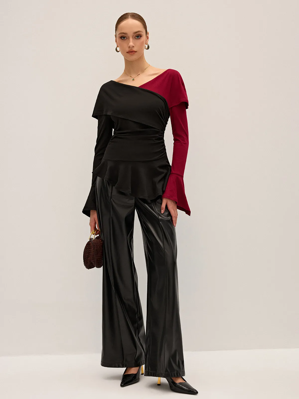 Two-Tone Asymmetric Peplum T-Shirt sold by COMMENSE product image thumbnail 4