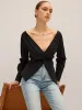 Twisted Front Deep V-Neck Shirt sold by COMMENSE