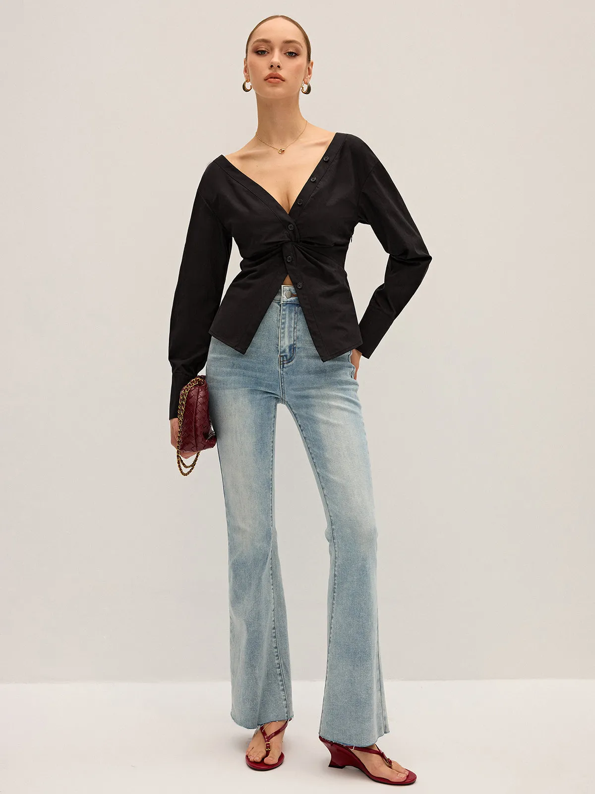 Twisted Front Deep V-Neck Shirt sold by COMMENSE product image thumbnail 3