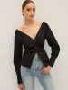 Twisted Front Deep V-Neck Shirt sold by COMMENSE