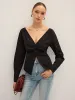Twisted Front Deep V-Neck Shirt sold by COMMENSE