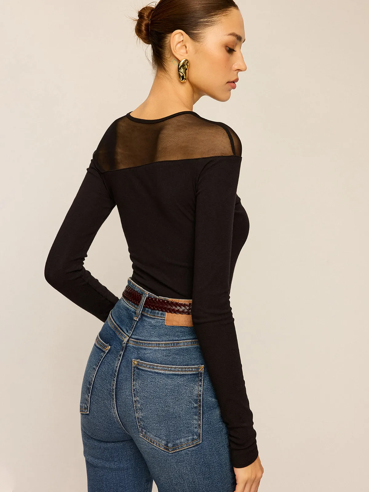 Sheer-Paneled Long-Sleeve Top sold by COMMENSE product image thumbnail 2