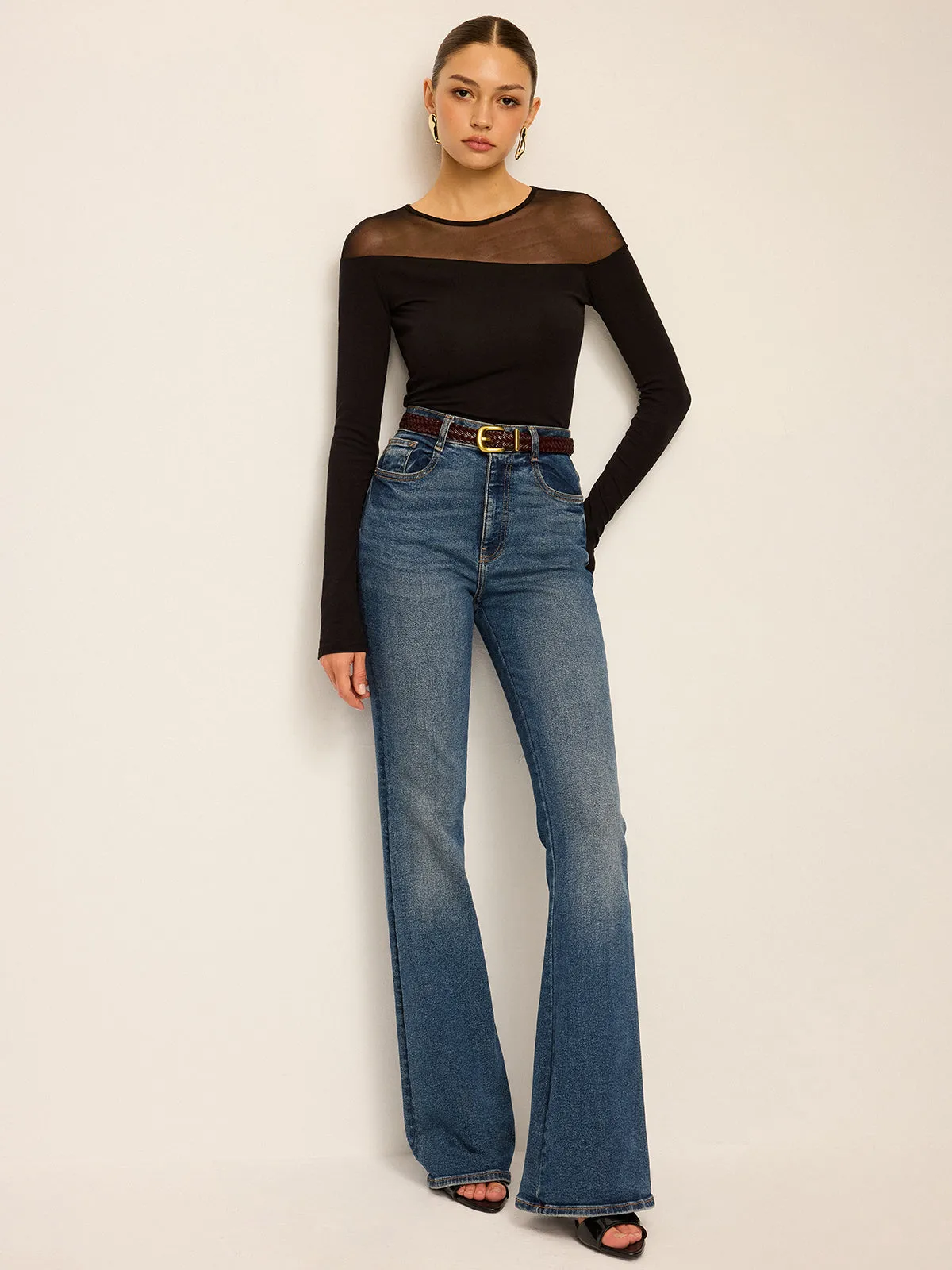 Sheer-Paneled Long-Sleeve Top sold by COMMENSE product image thumbnail 5