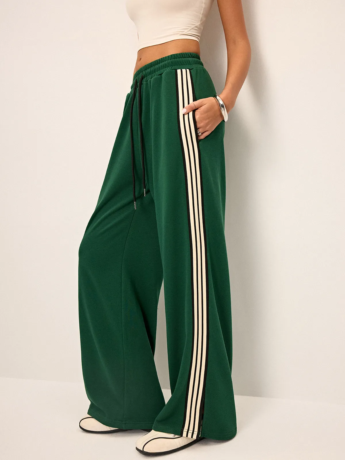Side Stripe Wide-Leg Sweatpants sold by COMMENSE