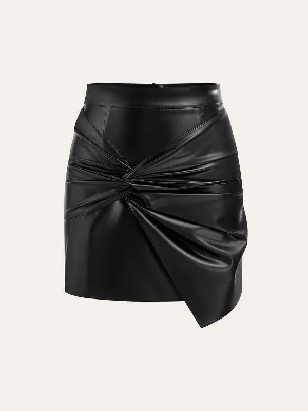 Faux Leather Twist Mini Skirt sold by COMMENSE