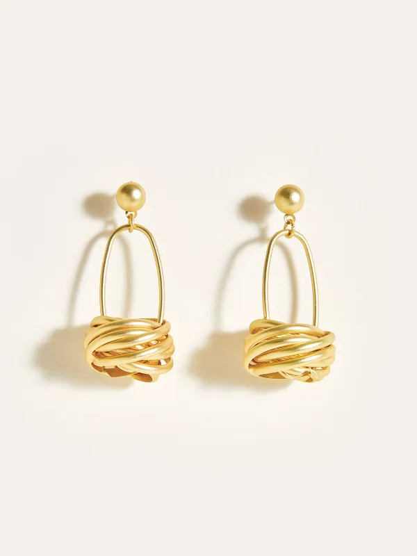 Golden Basket Drop Earrings sold by COMMENSE