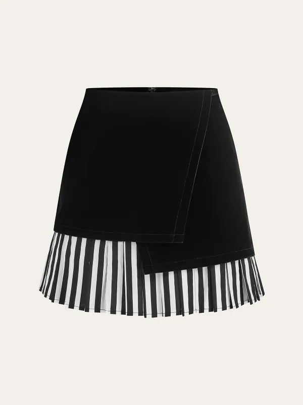Asymmetric Contrast Striped Hem Mini Skirt sold by COMMENSE
