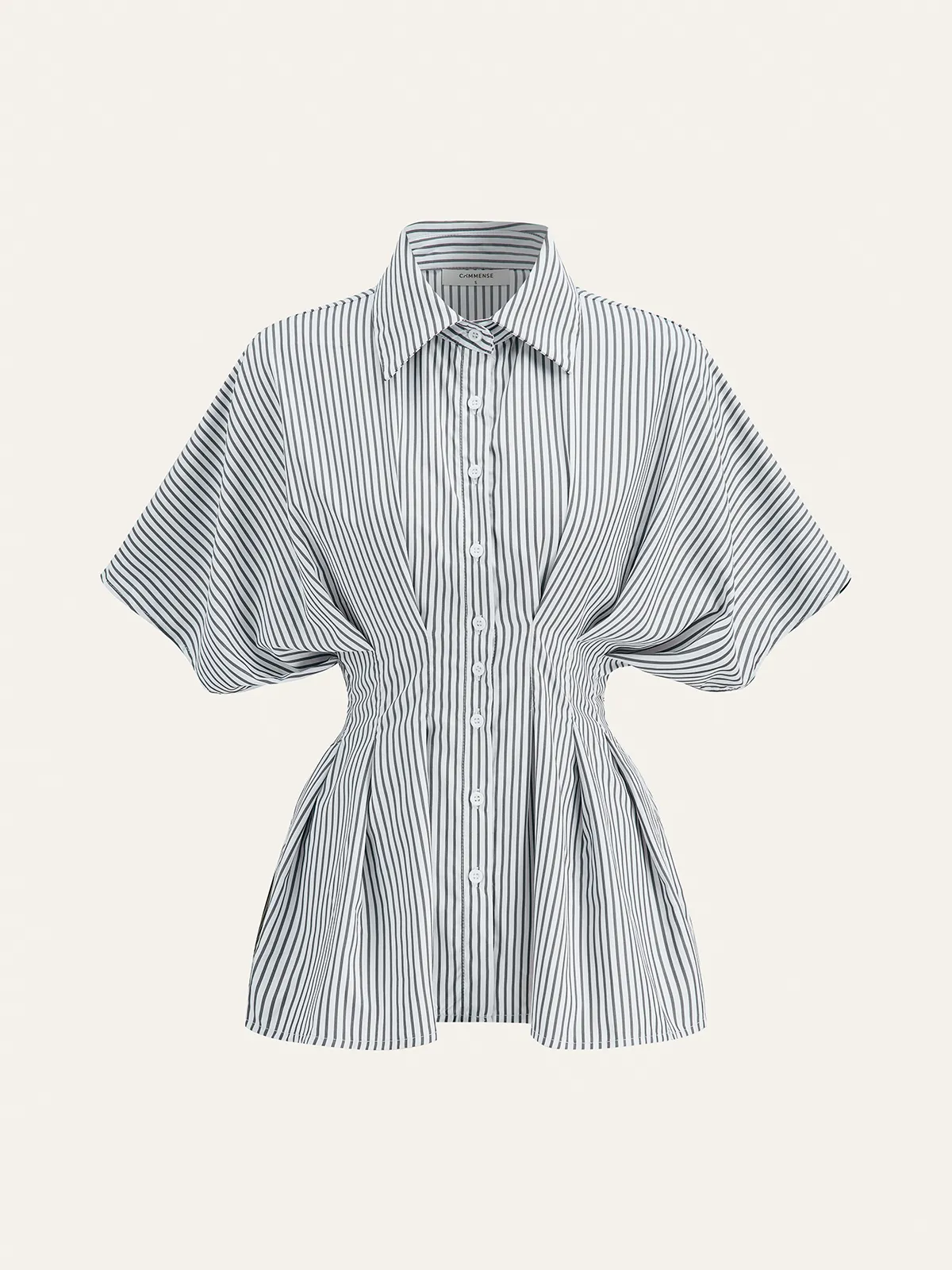 Cinched Waist Striped Button Shirt sold by COMMENSE