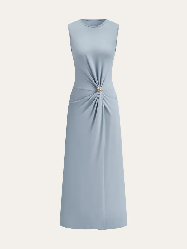 Waist-Twist Metal Buckle Maxi Dress sold by COMMENSE