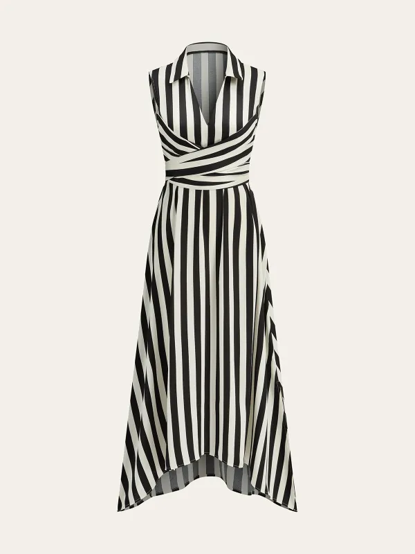 Striped Collared Sleeveless Maxi Dress sold by COMMENSE