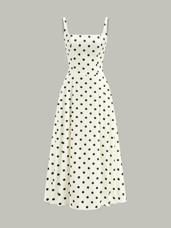 Polka Dot Square Neck Maxi Dress sold by COMMENSE