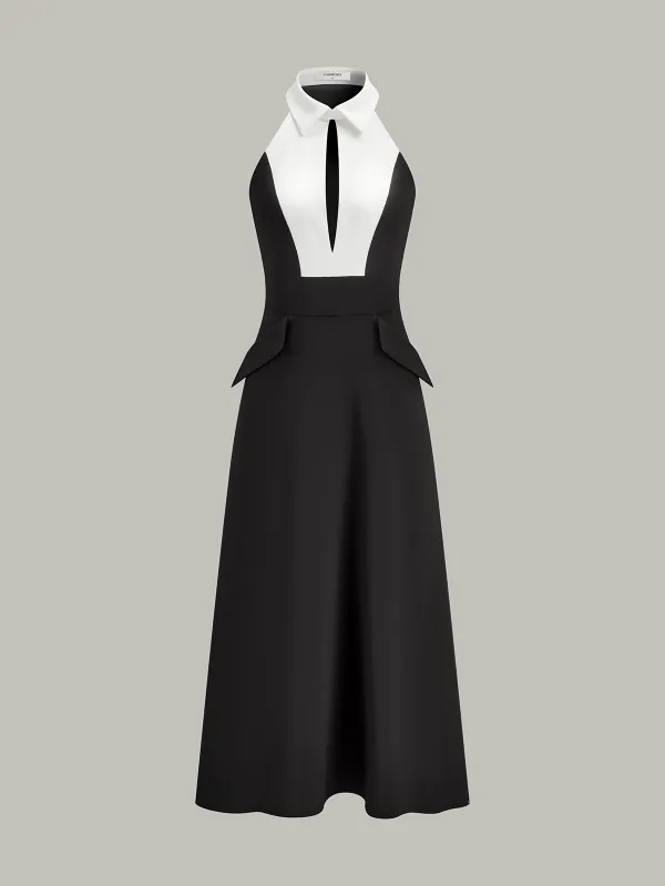 Cut-Out Contrast Collared Maxi Dress sold by COMMENSE