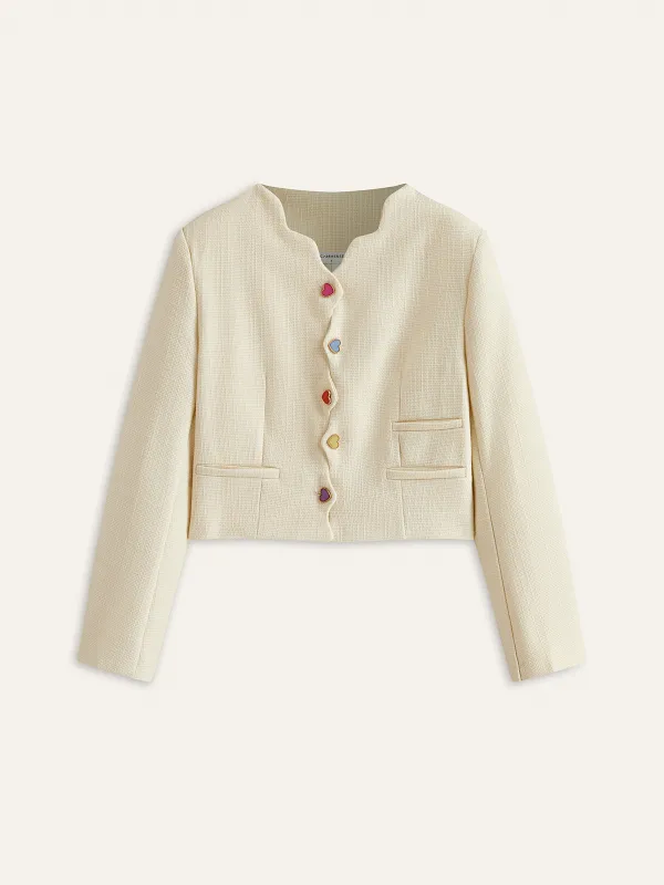Colorful Heart Button Cropped Blazer sold by COMMENSE