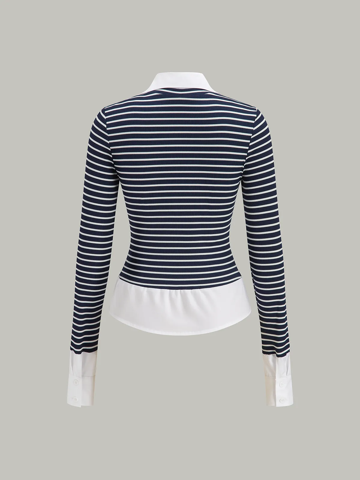 2 in 1 Striped Ribbed Paneled Long-Sleeve Blouse sold by COMMENSE product image thumbnail 3