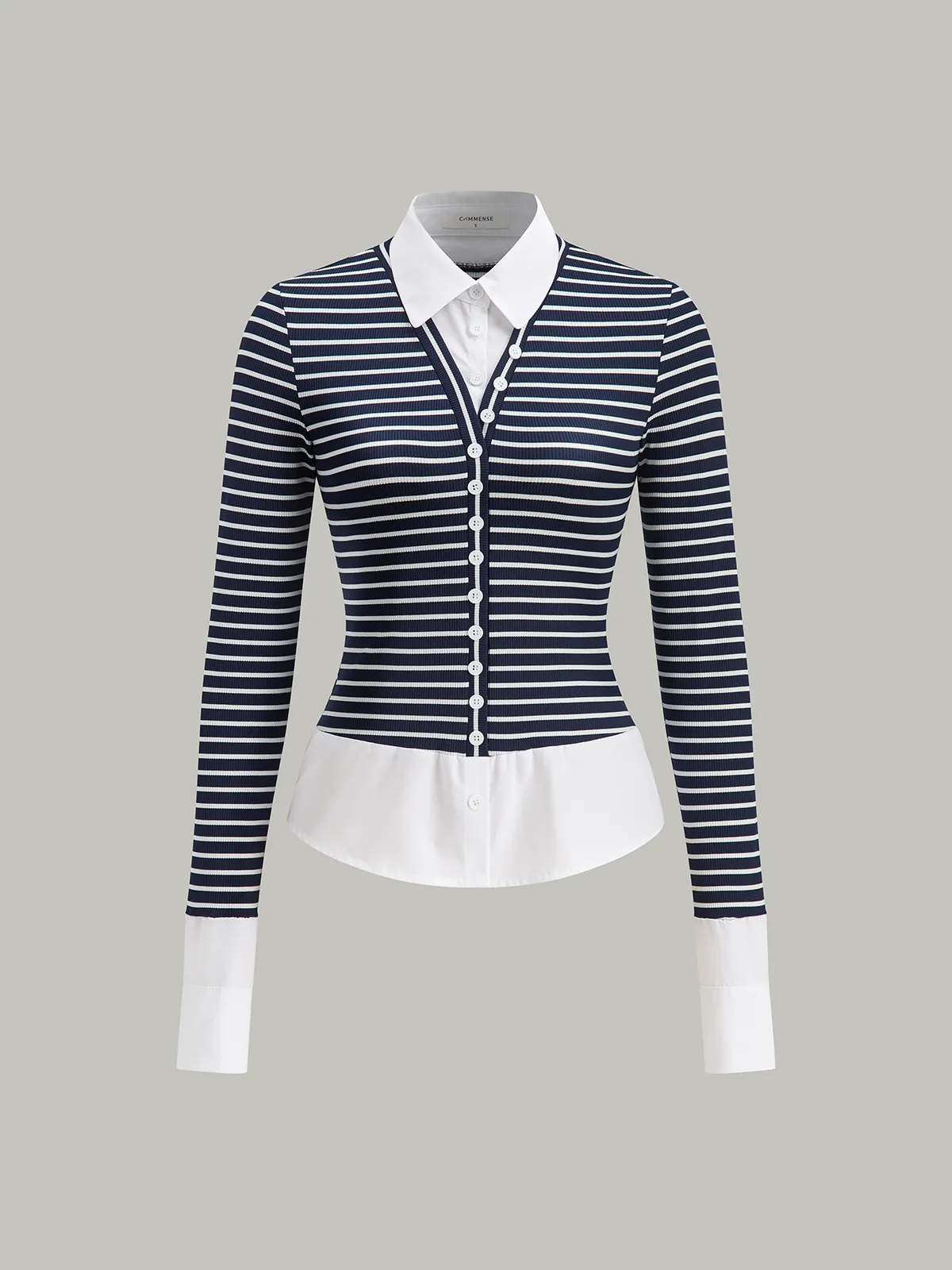 2 in 1 Striped Ribbed Paneled Long-Sleeve Blouse sold by COMMENSE product image thumbnail 2