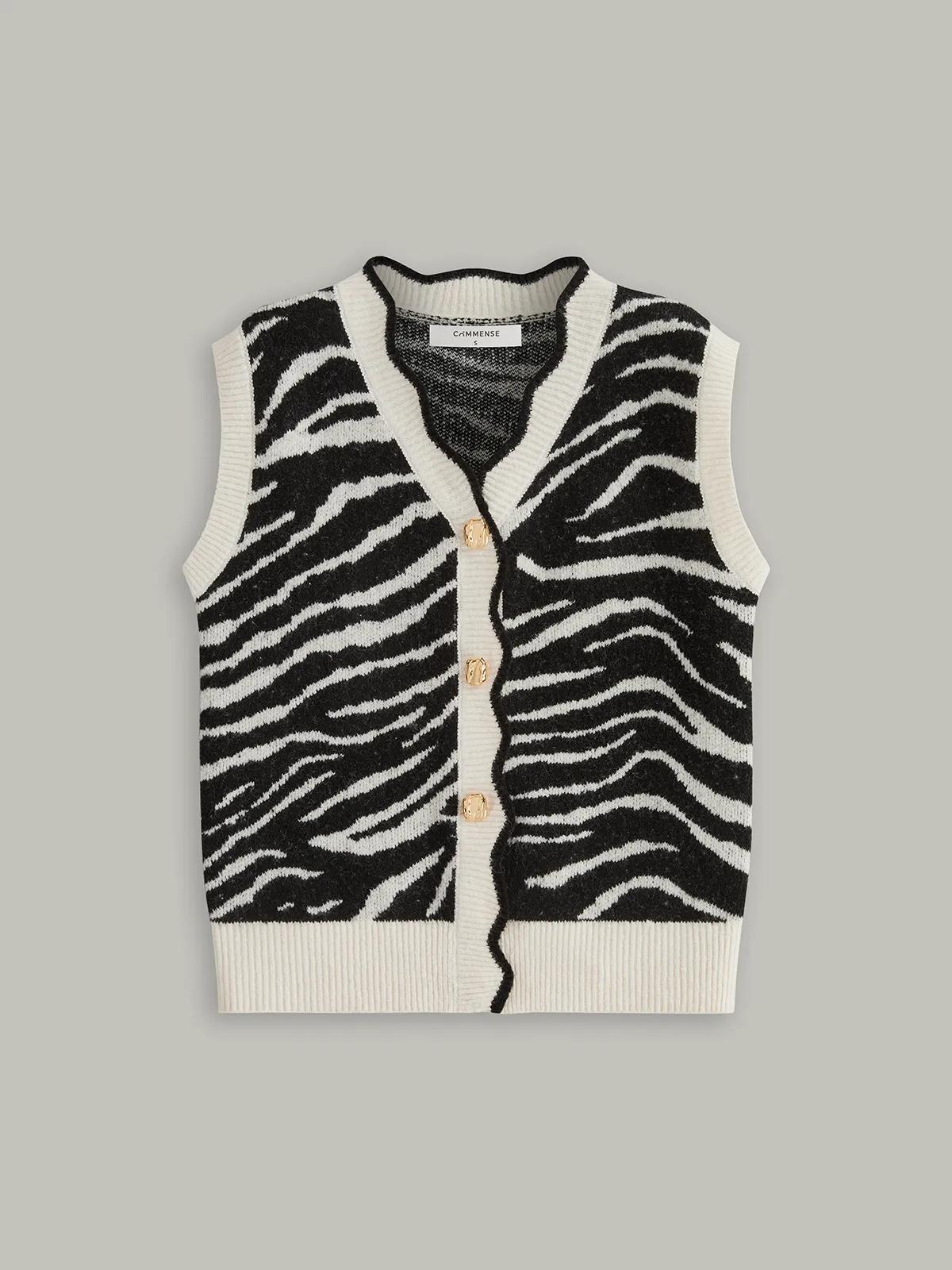 Metal Button Zebra-Striped Knit Vest sold by COMMENSE