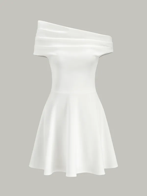 Off-Shoulder Ruched Flare Dress sold by COMMENSE