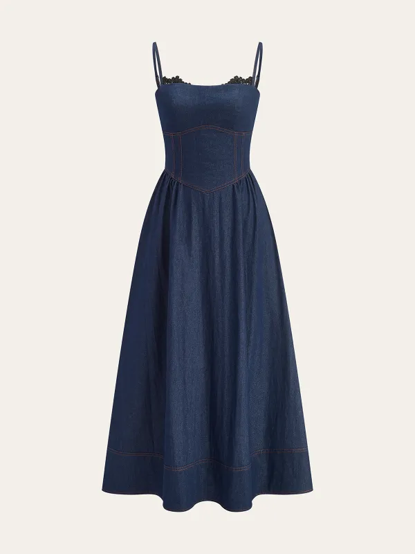 Lace Trim Denim Cami Maxi Dress sold by COMMENSE