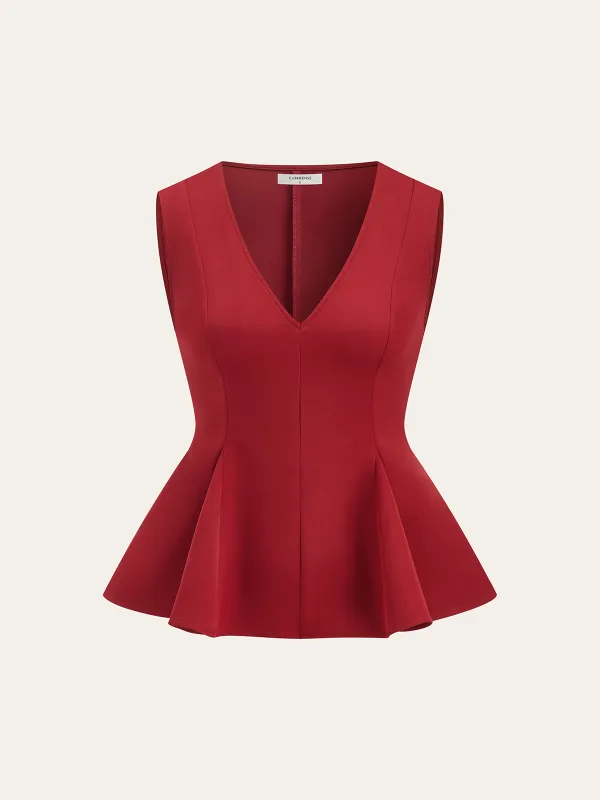 Sleeveless V-Neck Peplum Top sold by COMMENSE